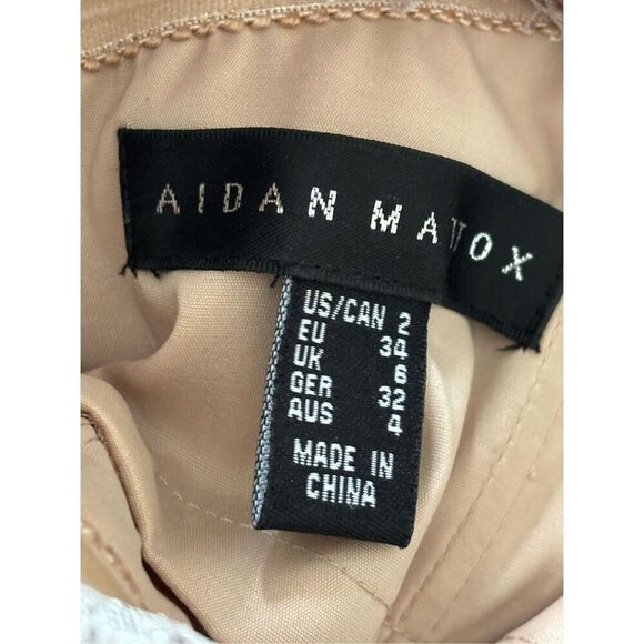 Aidan Mattox Metallic Lace Short Dress Size 2 Silver Blush Pockets Evening - Picture 2 of 12